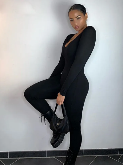 Ribbed Longsleeve Tummy Control Snatch Jumpsuit